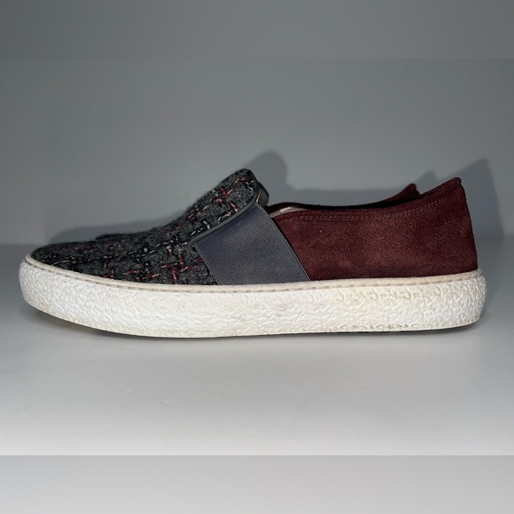 CHANEL CC Slip-On Sneakers Suede Plaid Tweed Size 37.5 / 7 - Picture 3 of 6